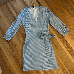 J crew wrap blue and white striped dress